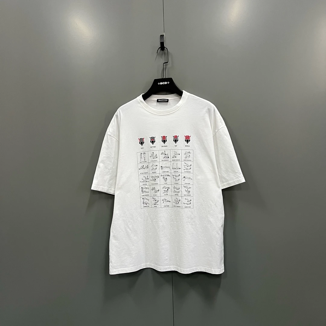 99新 Balenciaga/巴黎世家 jp107  白色图案印花短袖 L码  012459