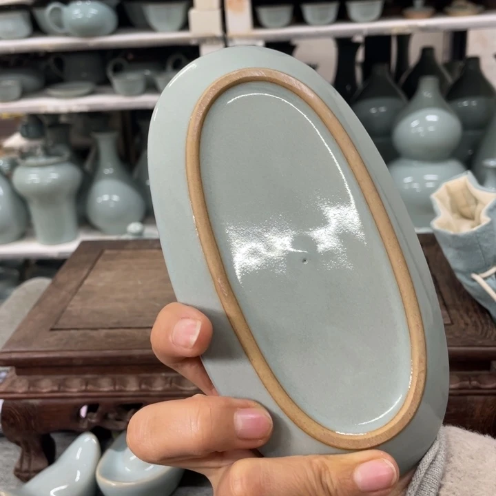 摆件定制碟 天青釉 微瑕