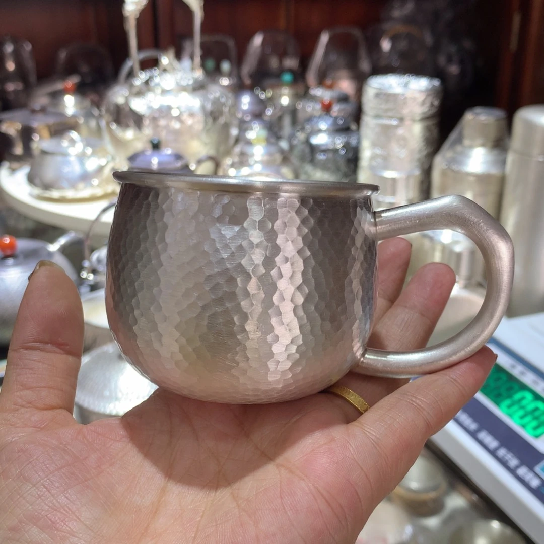足银999锤纹茶杯180容量