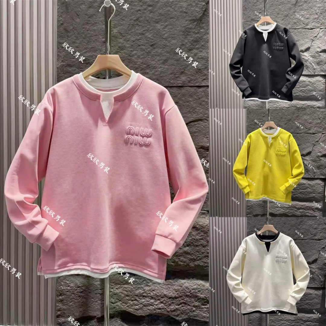 潮牌假两件刺绣印花男士休闲时尚卫衣