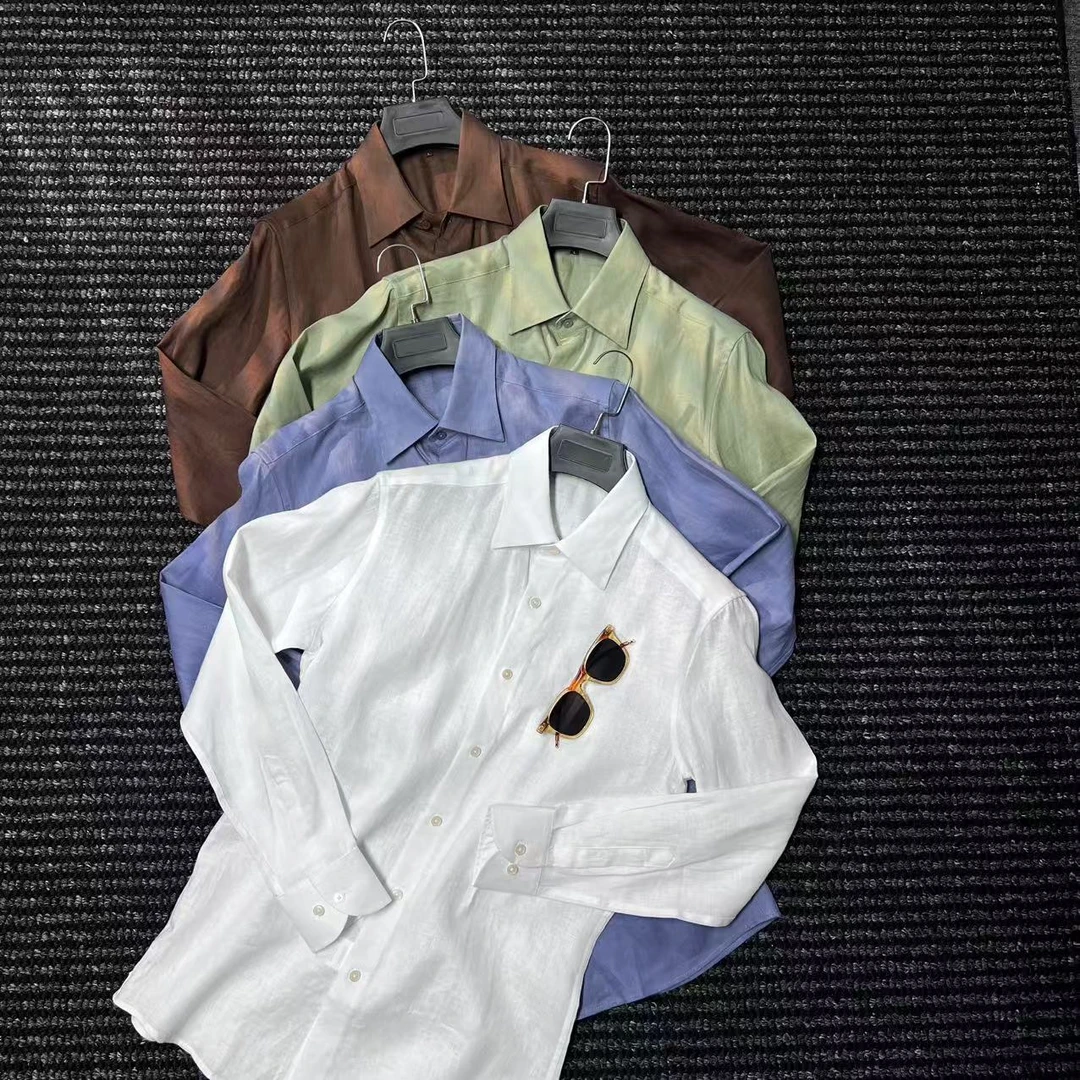 CssuGent定制级那不勒斯100%亚麻尖领衬衫男士绅士英伦小资衬衣潮