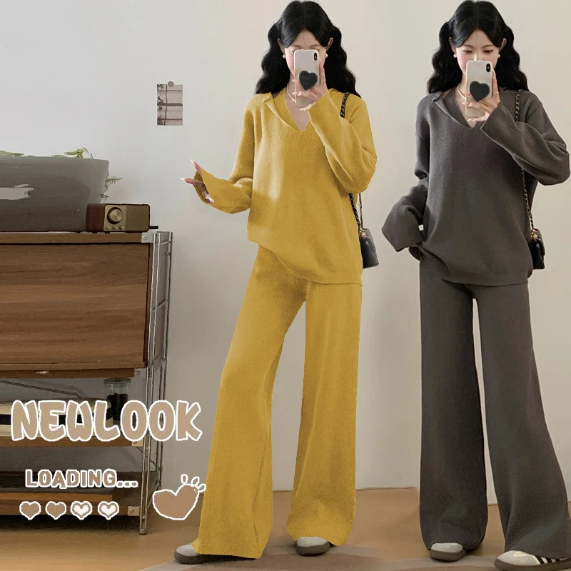 孕妇秋装套装2025新款时尚洋气潮妈孕期法式穿搭毛衣阔腿裤秋冬季