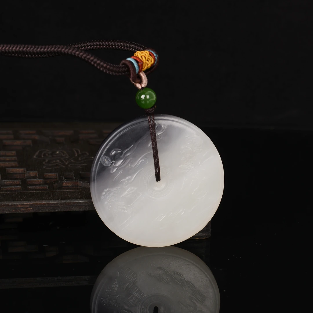 【熊总夫妇】和田玉意境山水平安扣吊坠-约51*6mm