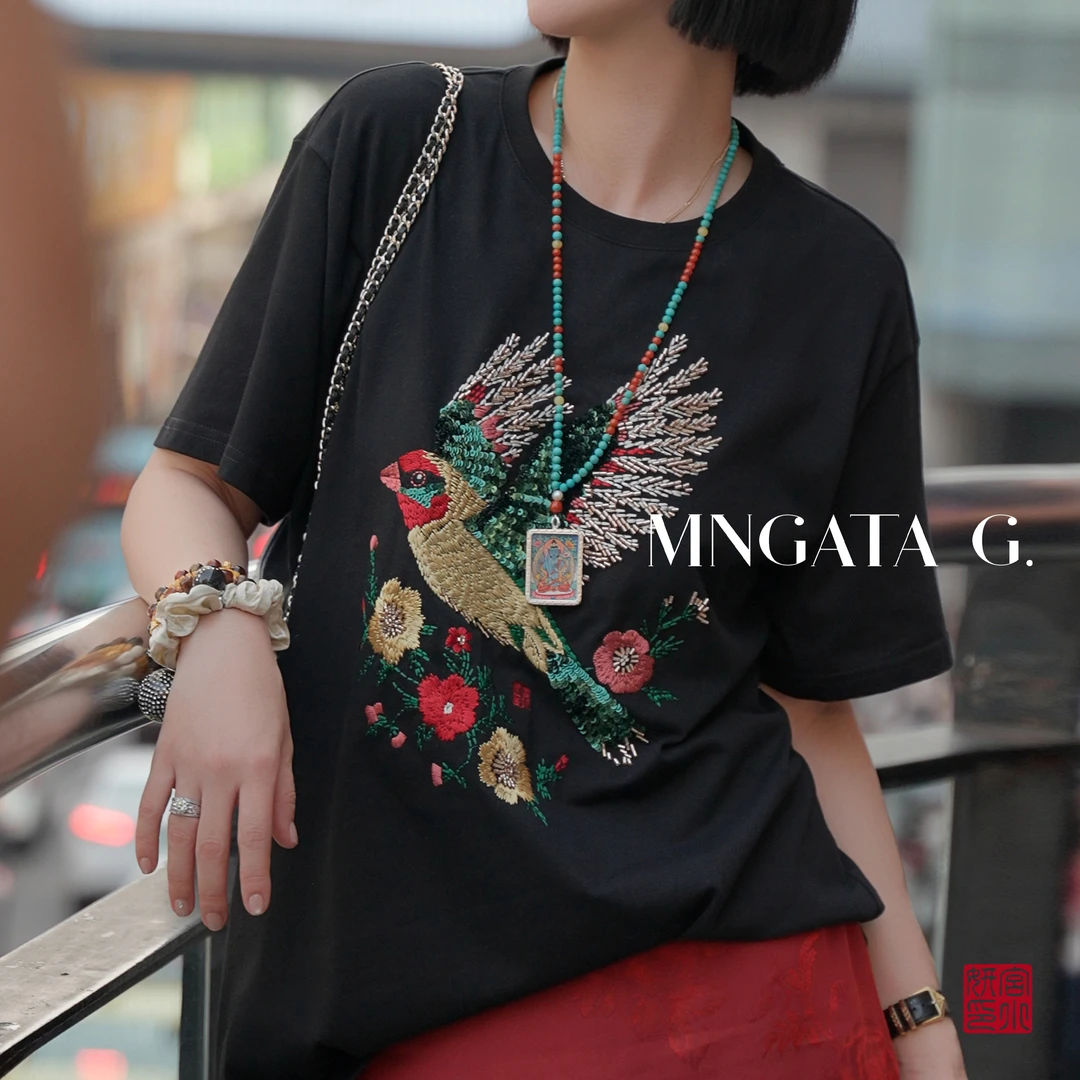 MNGATA G.宫小妍【灵鹊报喜】纯棉早秋新中式中国风休闲上衣5050456