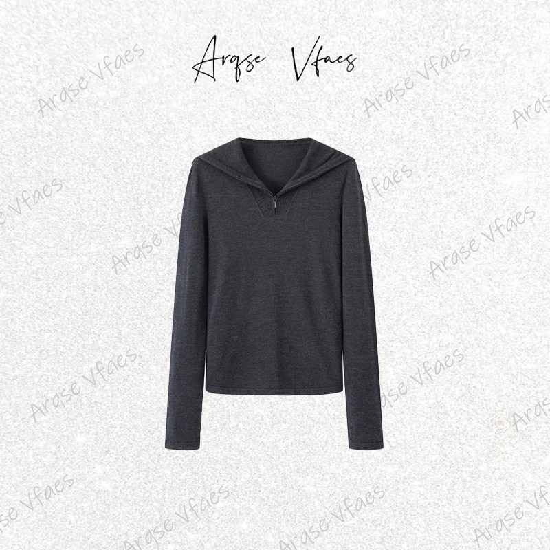 [ARQSEVFAES正品]2025秋新款海军领拼接长袖针织衫女毛衣803054