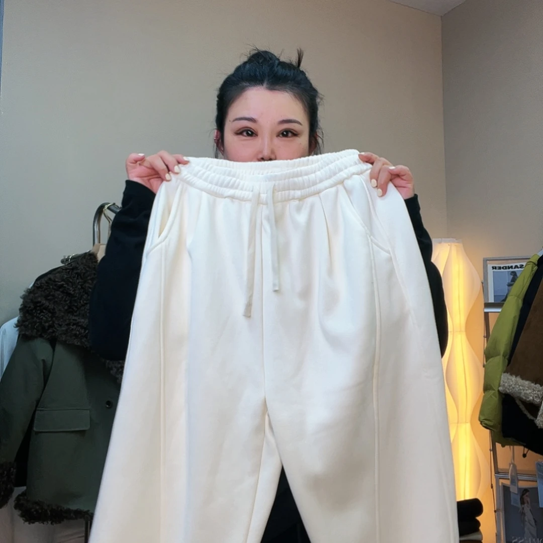 加绒加厚卫裤米色