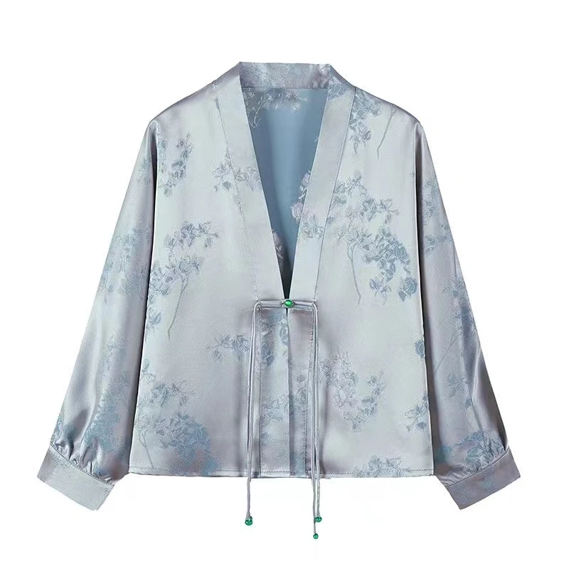 新中式国风缎面提花披肩外套女春夏季百搭气质宽松显瘦上衣