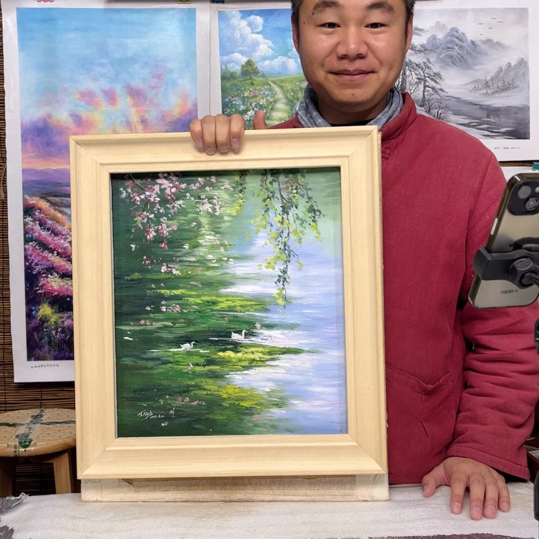 油画行路人小院绘画作品竞拍