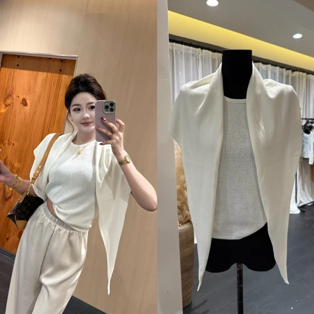 Damin/早春慵懒风薄款针织衫韩版短袖T恤披肩上衣女