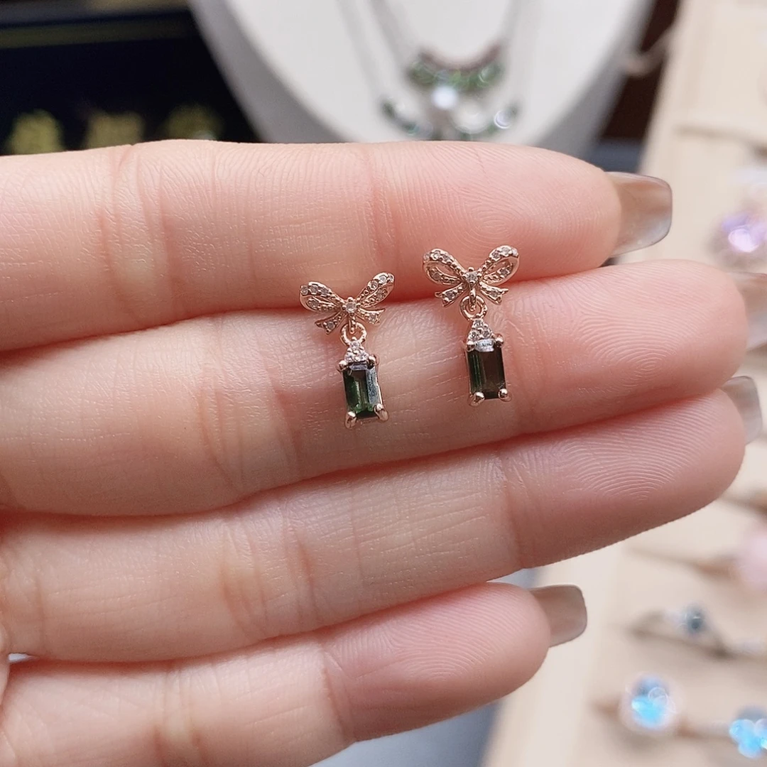 耳钉碧玺银S925镶嵌耳钉