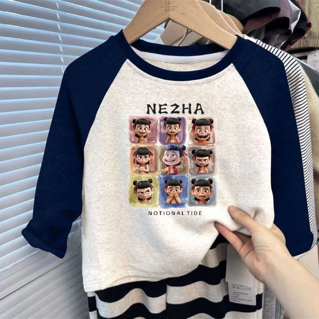 哪吒童装纯棉长袖卡通儿童女童男童宝宝长袖新款洋气上衣T恤打底