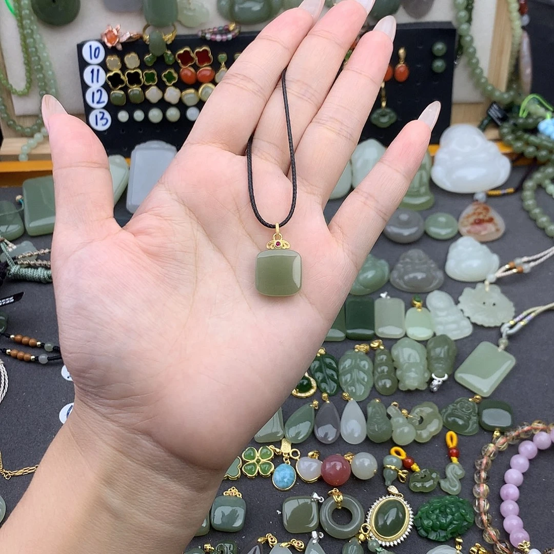 和田玉银S925镶嵌吊坠(不含链)