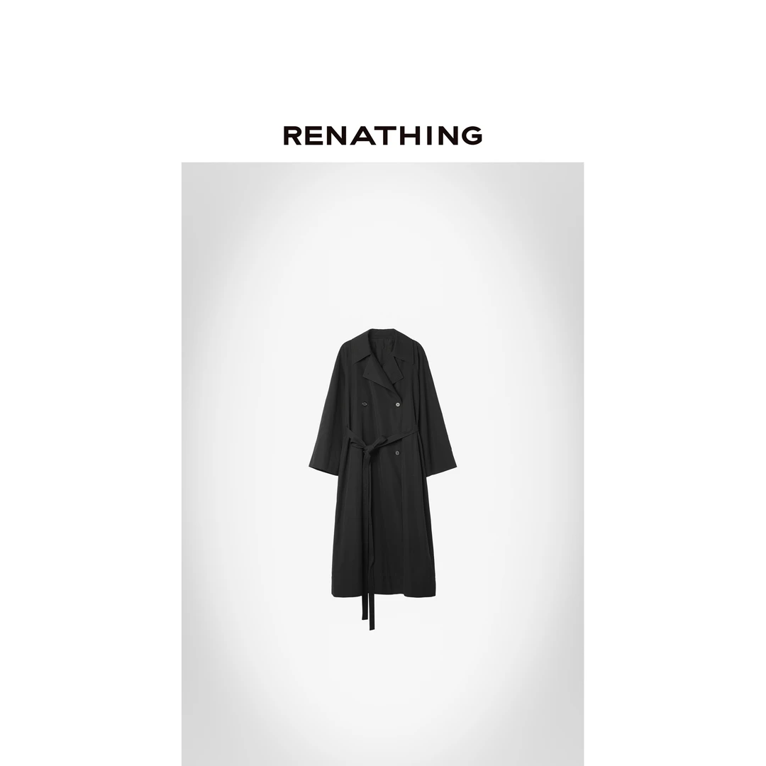 【RENATHING】气质双排扣收腰系带风衣
