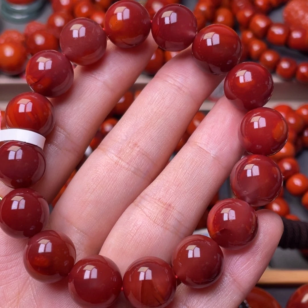 南红玛瑙手串未镶嵌孤品玫红圆珠手串13MM