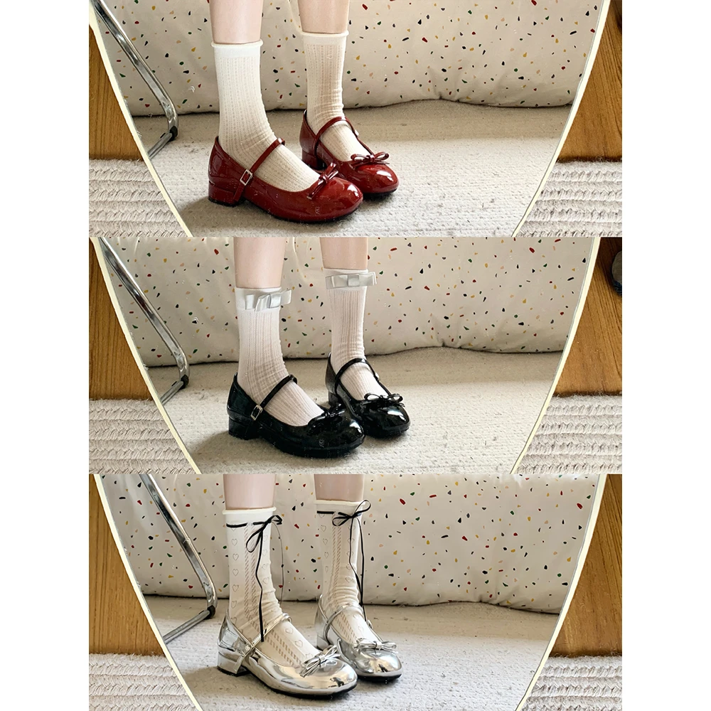 「妙侣」巴黎街区~学院风红色单鞋女春季配裙子一字带jk玛丽珍鞋