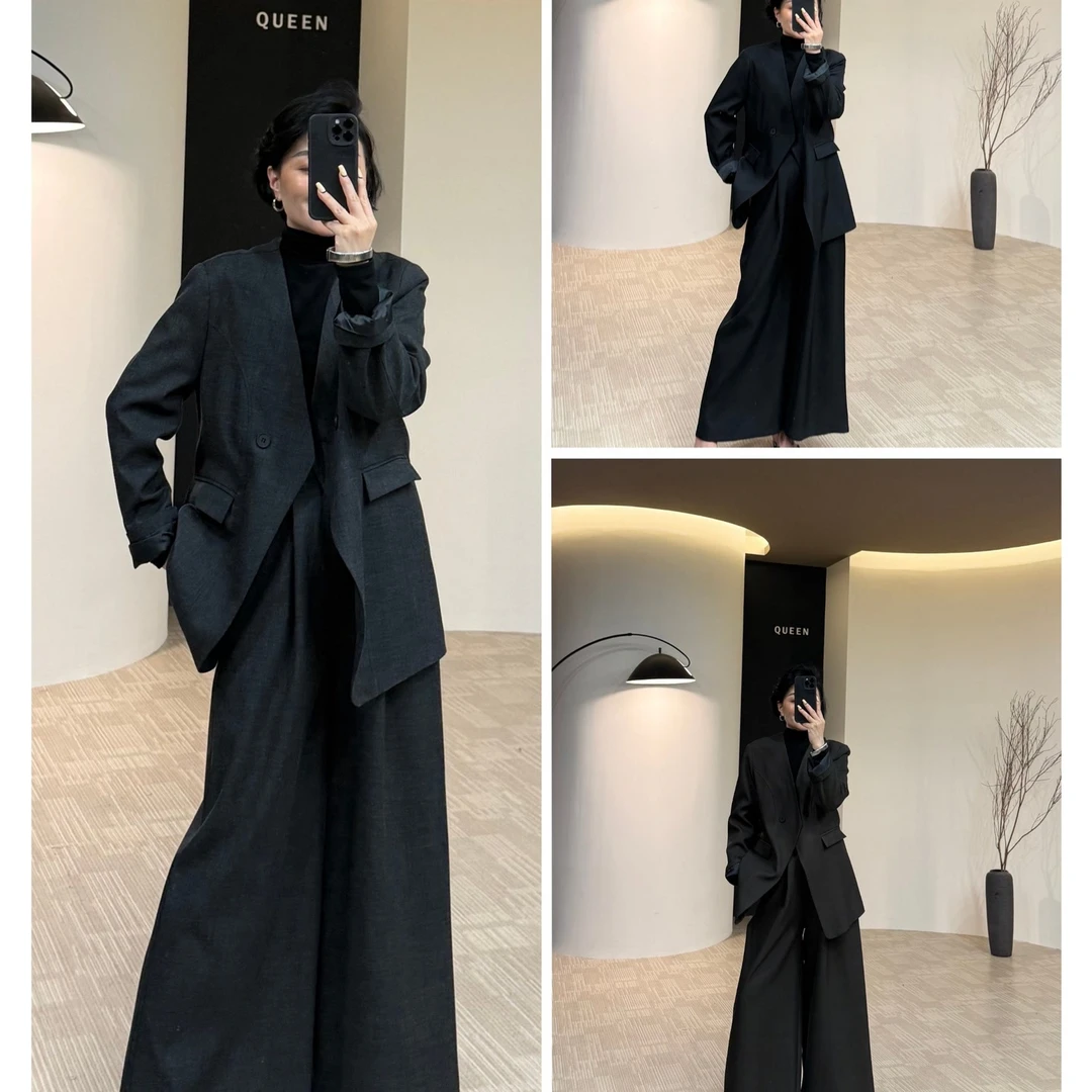 美丽定制极简气质显瘦无领西服套裤160斤以内（8835）