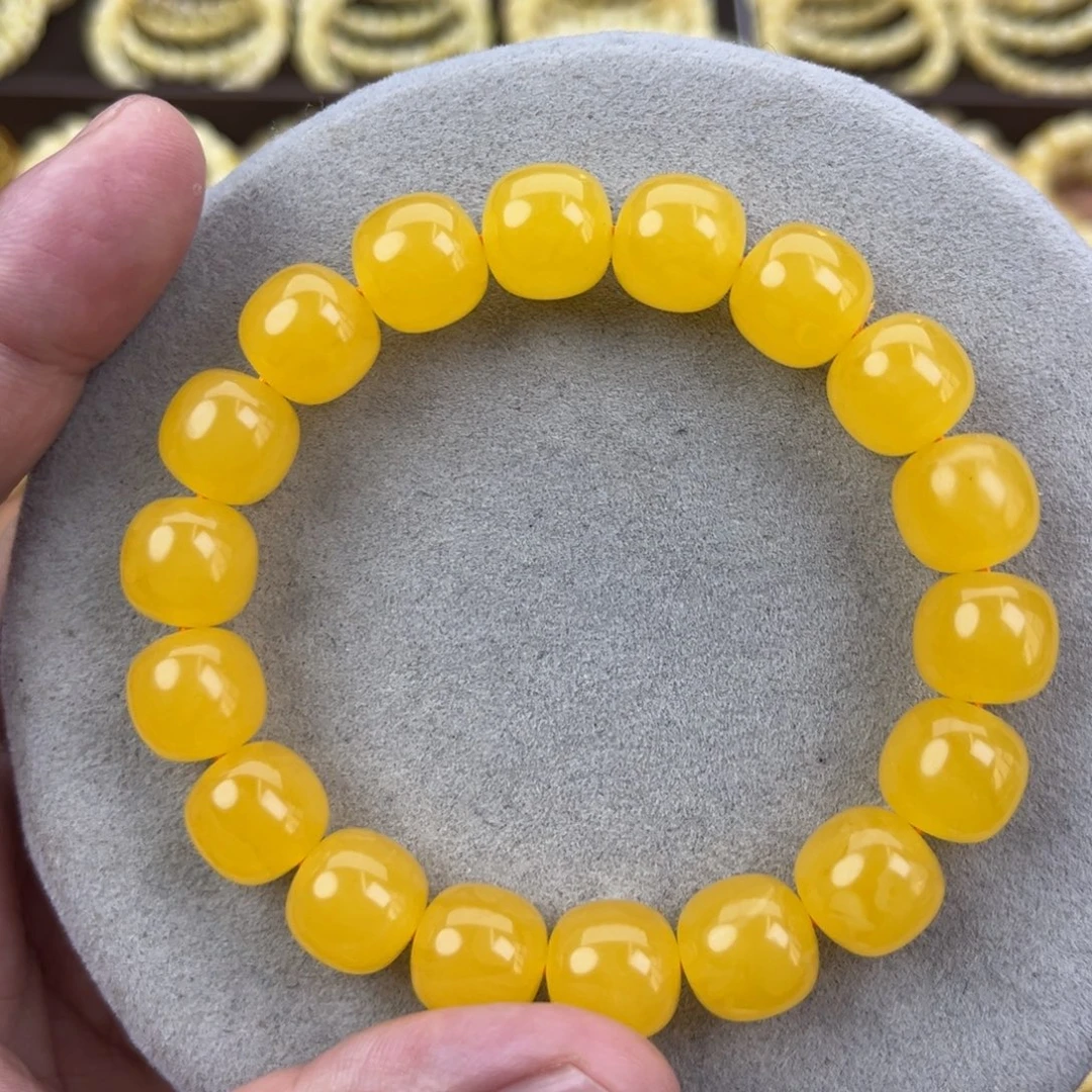 蜜蜡未镶嵌手串乌料焦皮同料橘红12.8*12.2腕口18+