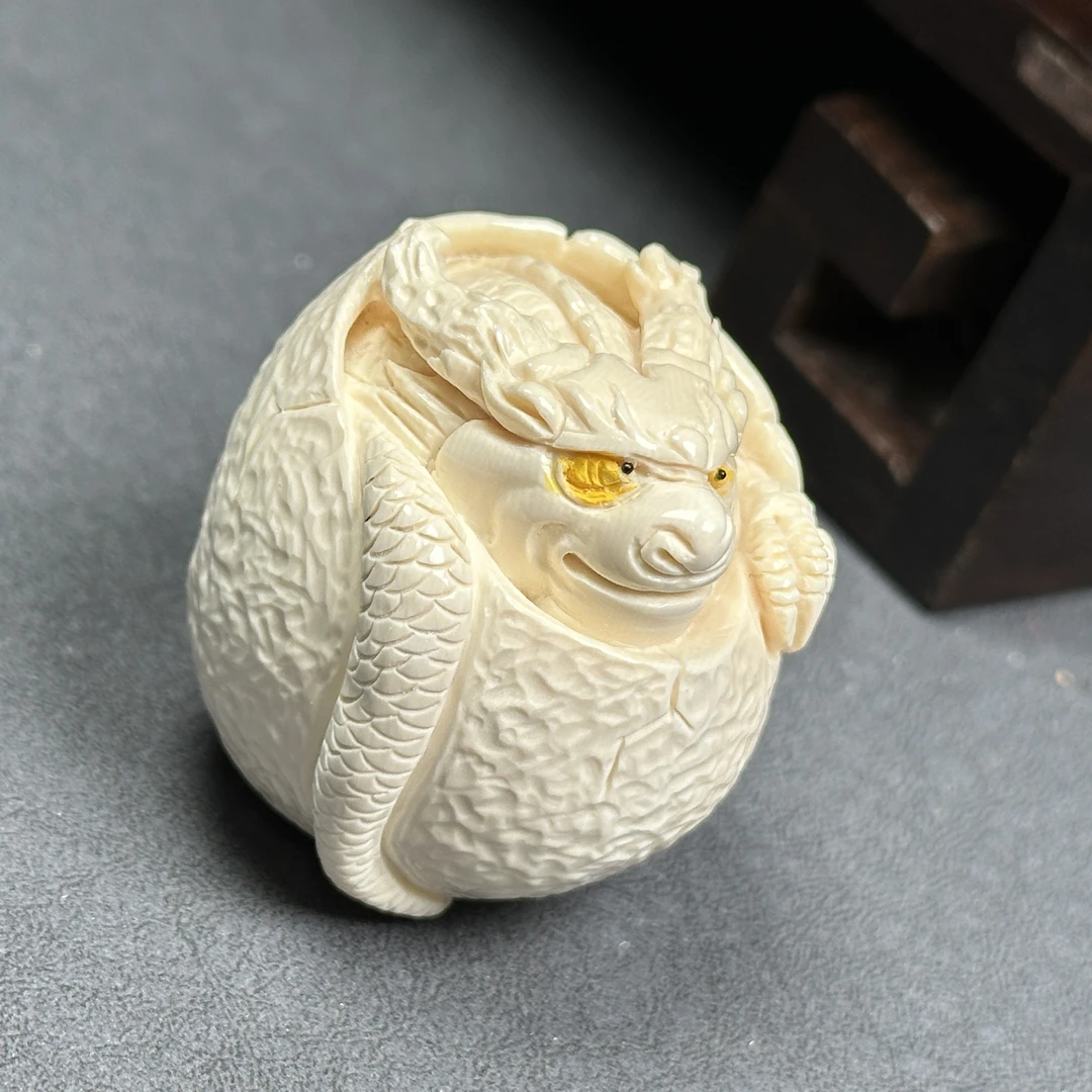 H2503天然猛犸牙 龙蛋雕刻件 40*42mm支持鉴定 假一罚四