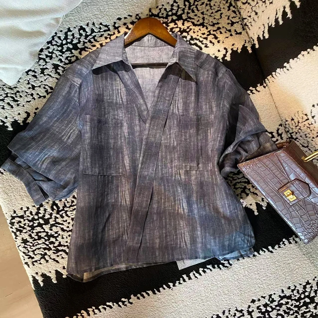 【K姐私家定制】夏季翻领薄款五分袖衬衫-X011-251908