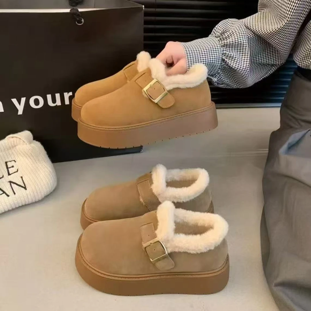 厚底加绒豆豆勃肯鞋女2025爆款冬季外穿毛毛面包鞋保暖棉鞋雪地靴