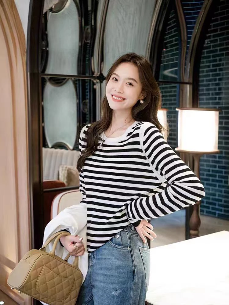 2025新款超细水溶羊毛 性价比高 圆领条纹长袖