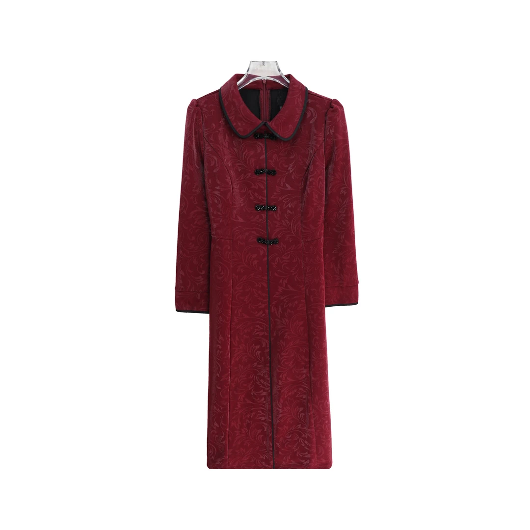 新款冬季加厚气质娃娃领减龄收腰显瘦连衣裙S4931