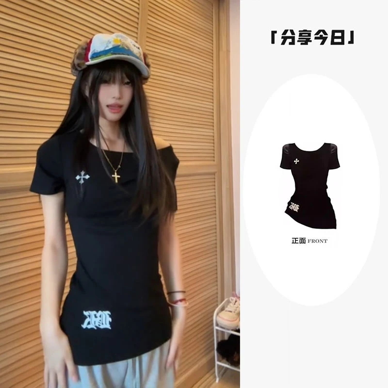 美式辣妹印花T恤时尚女装新款2025爆款洋气时尚高街风上衣设计感