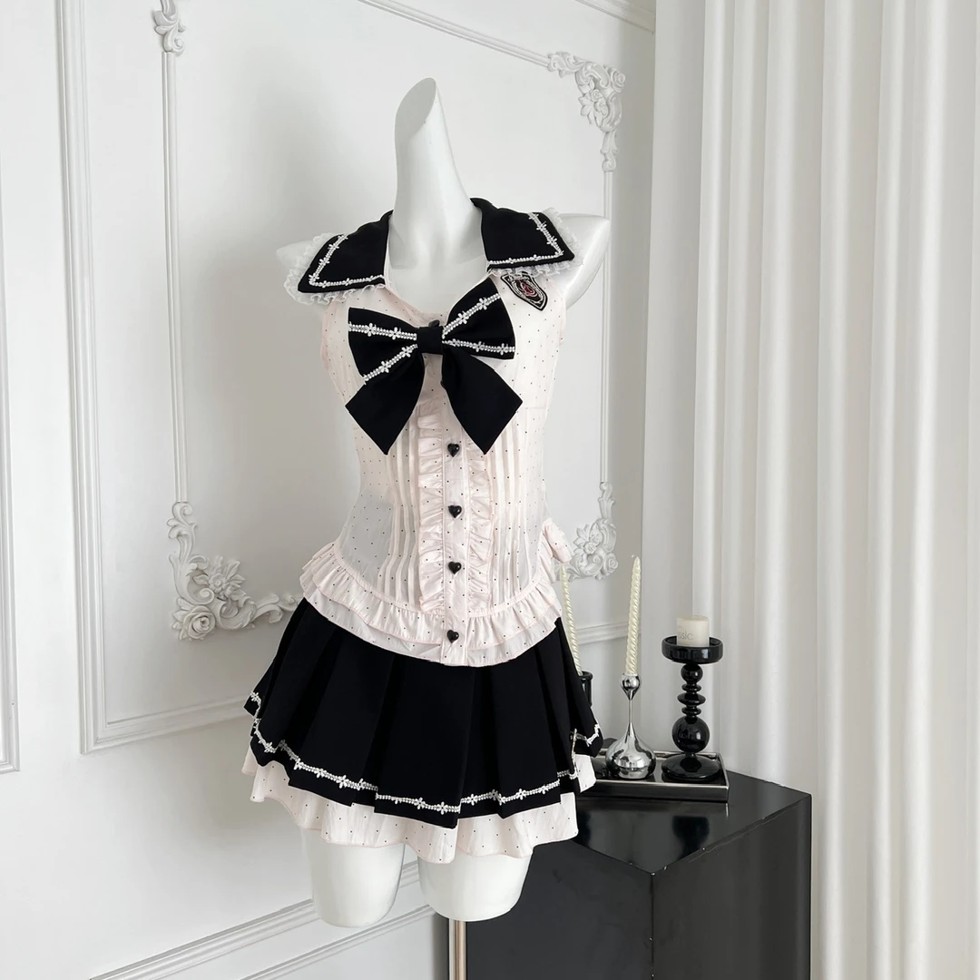 idol爱豆 夏季学院风新款纯欲甜辣约会度假海边小众设计上衣短裙