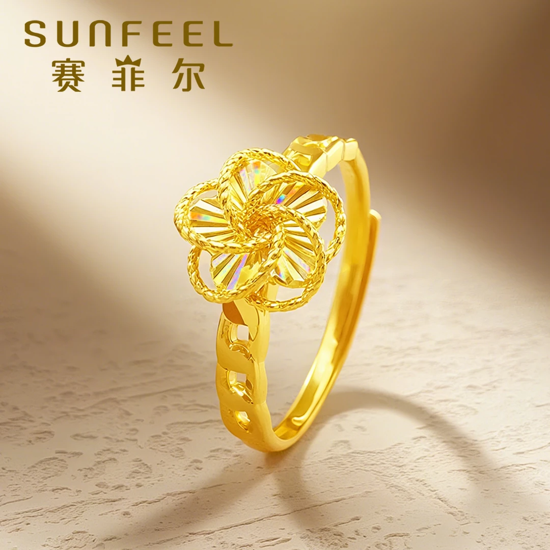 赛菲尔5G金足金999炫彩花朵黄金戒指珠宝5GJS0240320