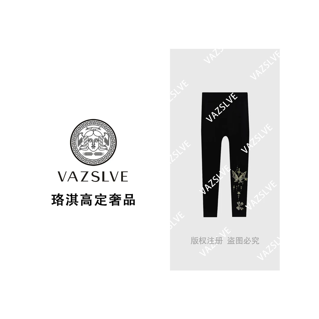 【VAZSLVE/珞淇高定】重工烫钻蝴蝶弹力高腰打底裤K9211