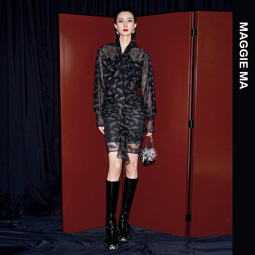 MAGGIE MA马婧设计师款法式浪漫优雅精致编织提花套装裙231S/230B