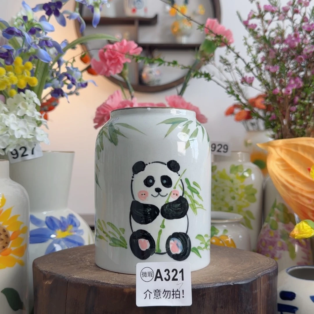 摆件景德镇陶瓷手绘小花瓶摆件无孔