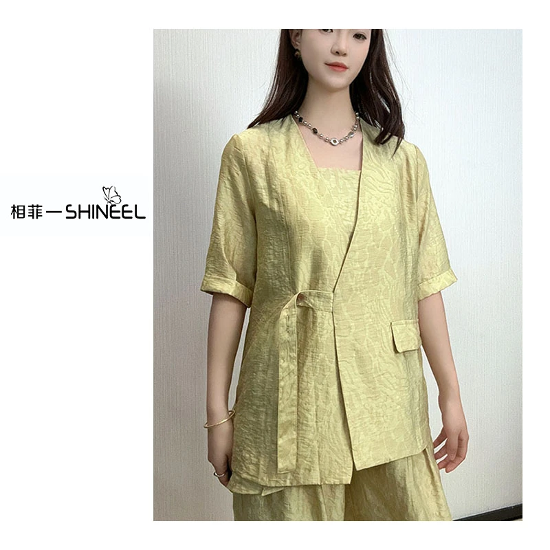 相菲精品-夏季重工提花高级设计透气舒适侧系带遮肉显瘦百搭高级