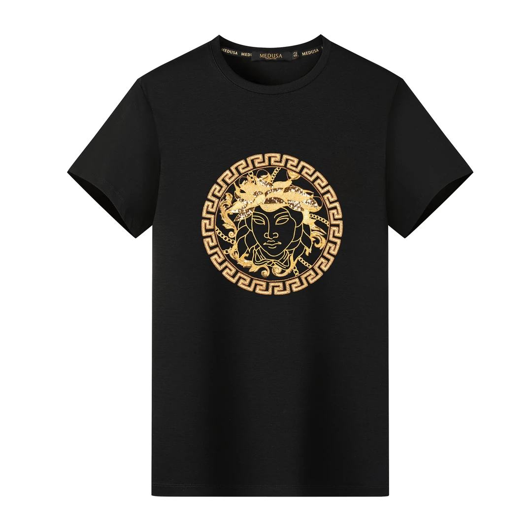 MeduSa/美杜莎男士t恤新款刺绣亮片圆领休闲时尚短袖上衣男51019