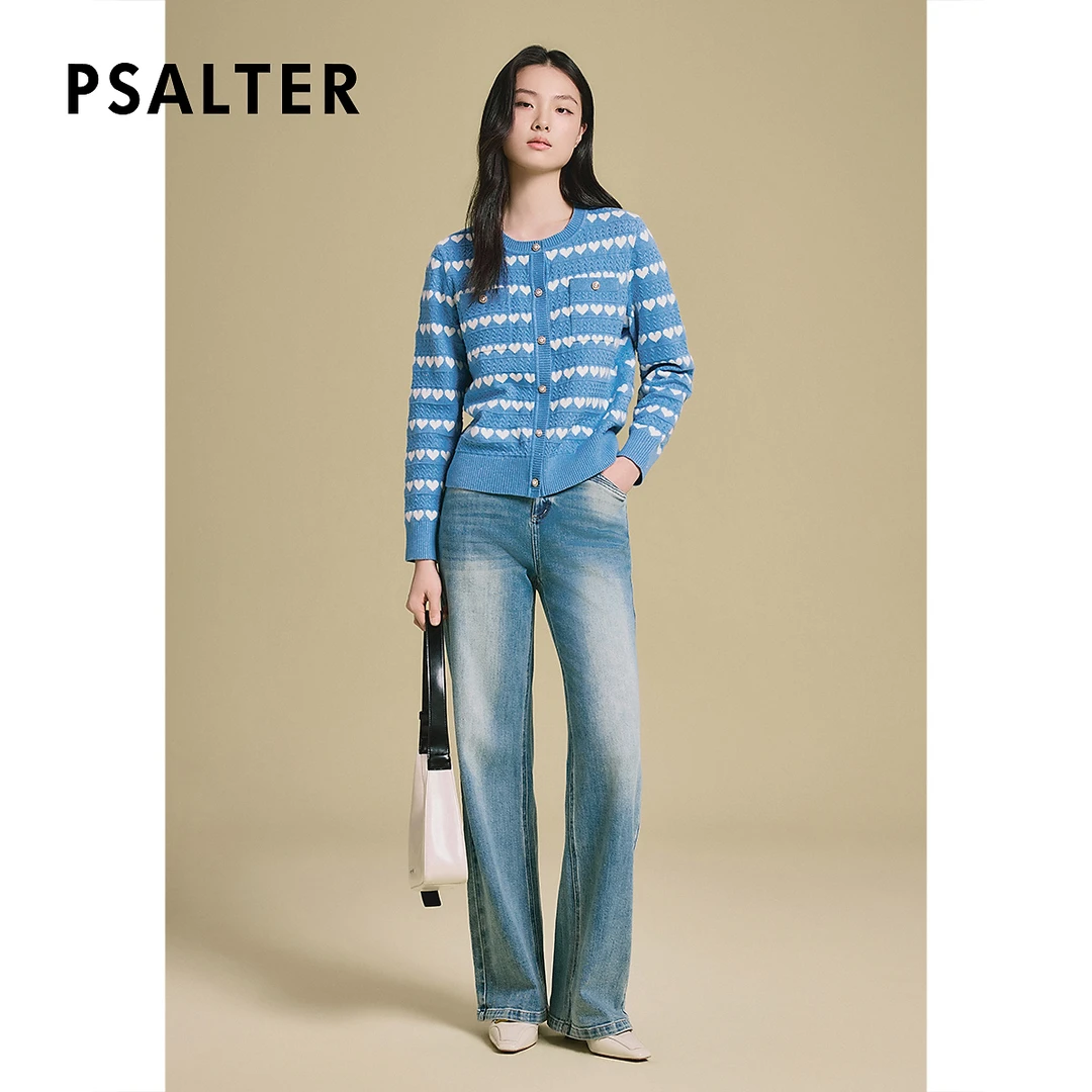 【趣味春夏】诗篇专选中国红爱心提花圆领长袖针织衫独特漂亮小衫