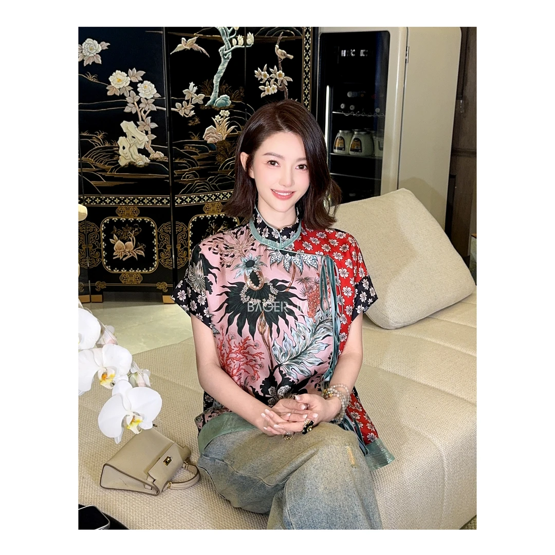 8-【艺术感】宝儿家含幂BK94225204XQ夏季真丝印花宽松松洋气上衣