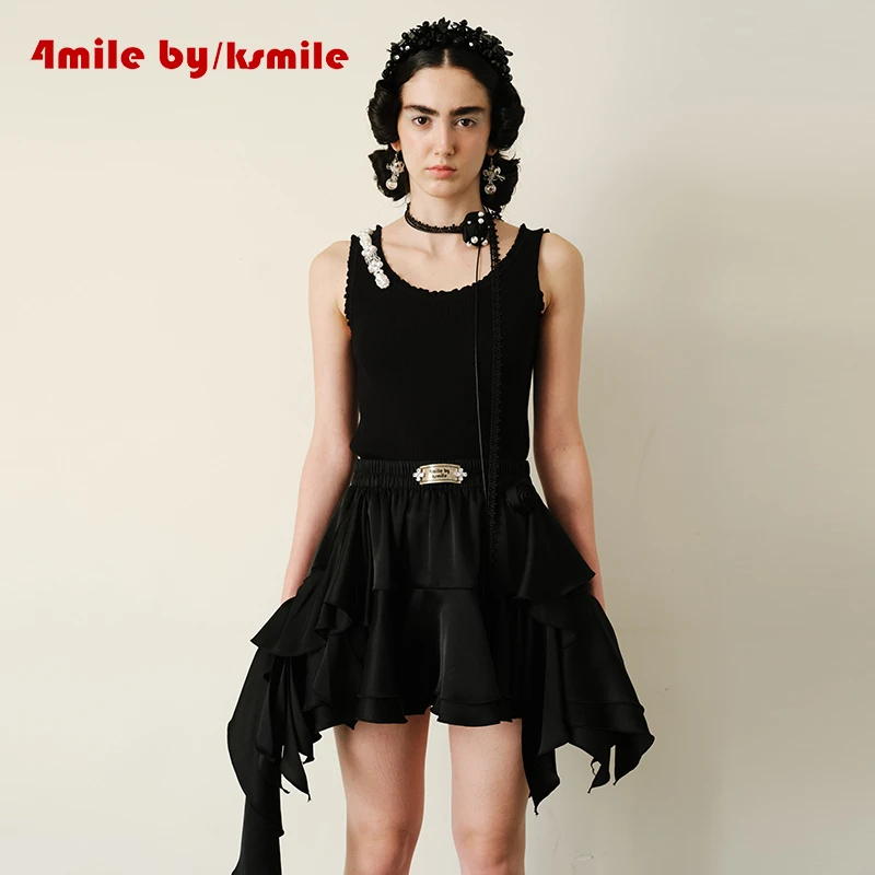 4MILE BY KSMILE | 娇贵氛围玫瑰花颈带珠珠链背心打底显瘦纯欲