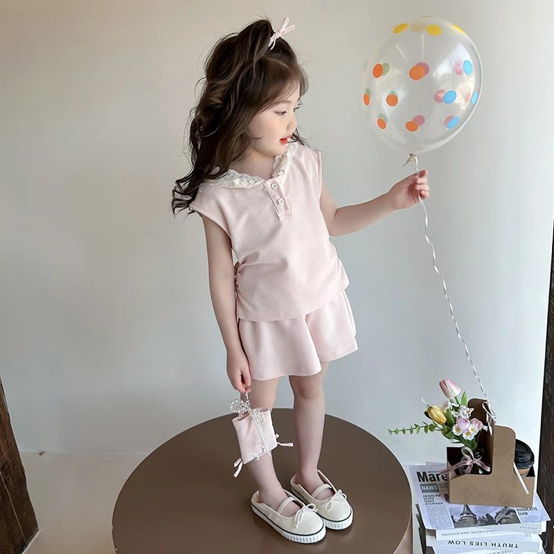 女宝夏款套装2025新款女童蕾丝连帽两件套miu系穿搭甜美少女搭配
