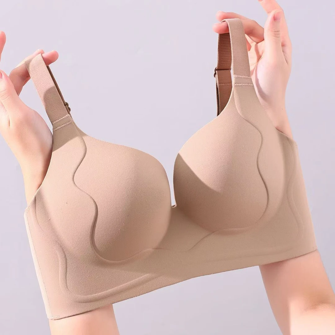 跨境提胸调整型内衣女大码聚拢胸大显小显小无痕塑形交叉美背内衣