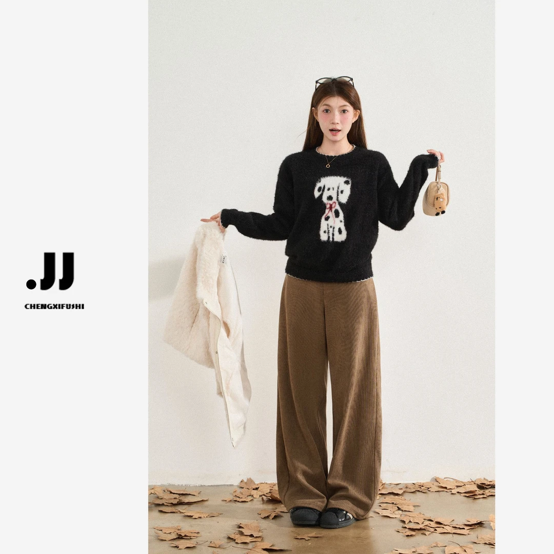 H1686【冬夜小雪】秋冬慵懒软糯休闲套头毛针织长袖上衣女