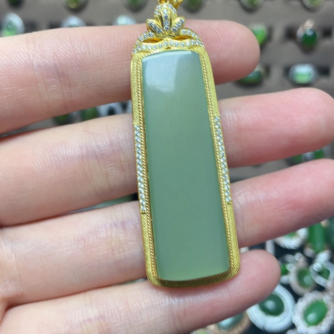 吊坠(不含链)银S925镶嵌和田玉（碧玉）