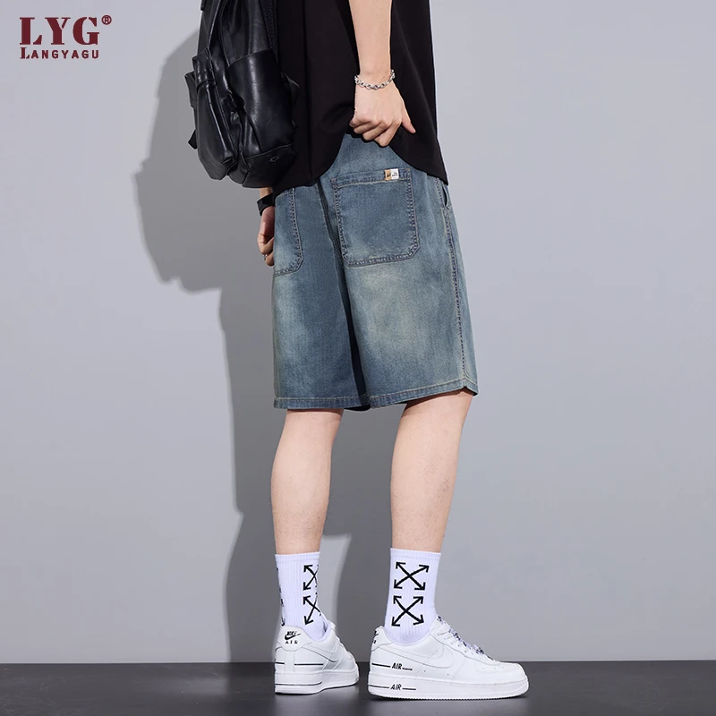 复古牛仔短裤男士夏季薄款潮牌冰丝五分裤直筒宽松垂感休闲中裤男