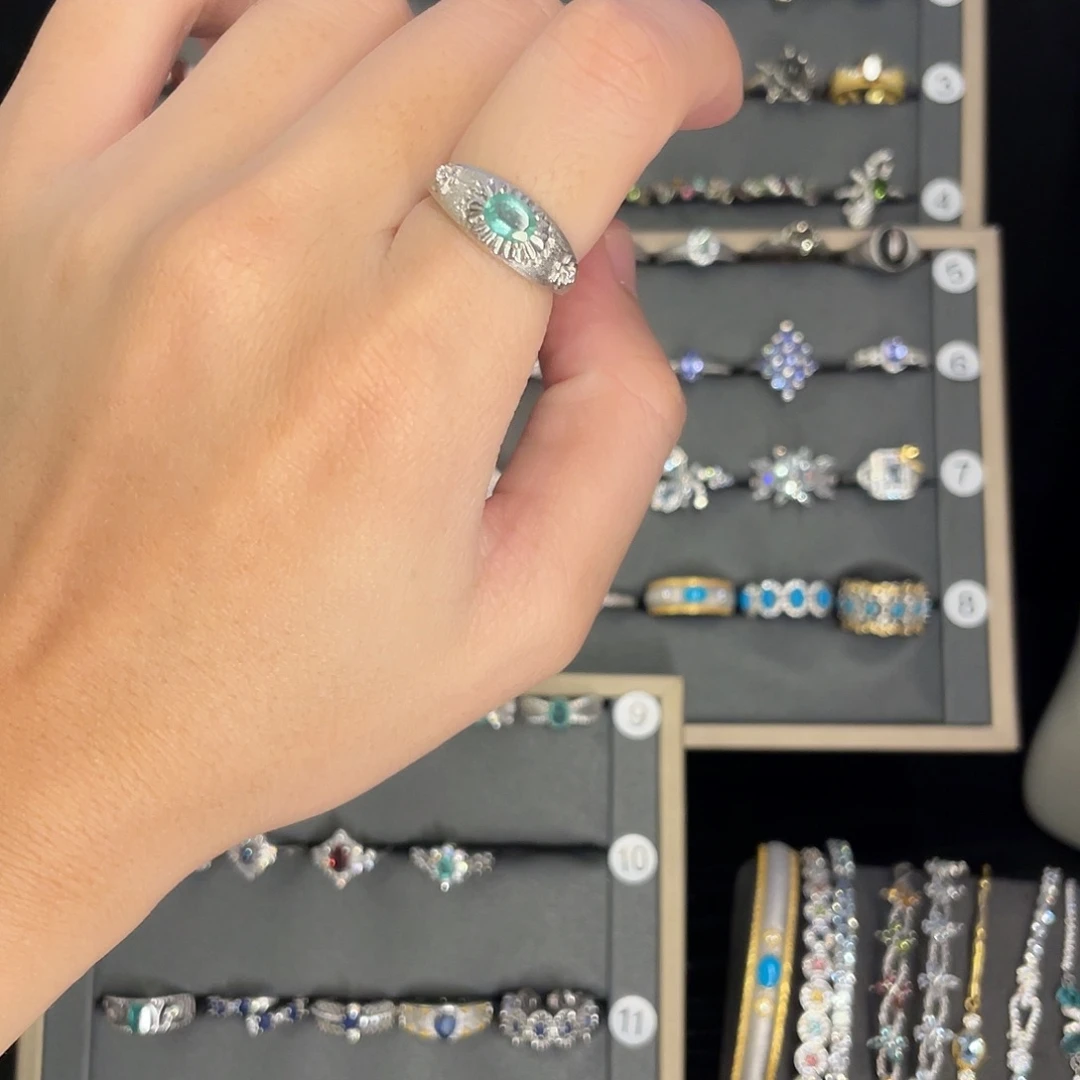 戒指银S925镶嵌祖母绿