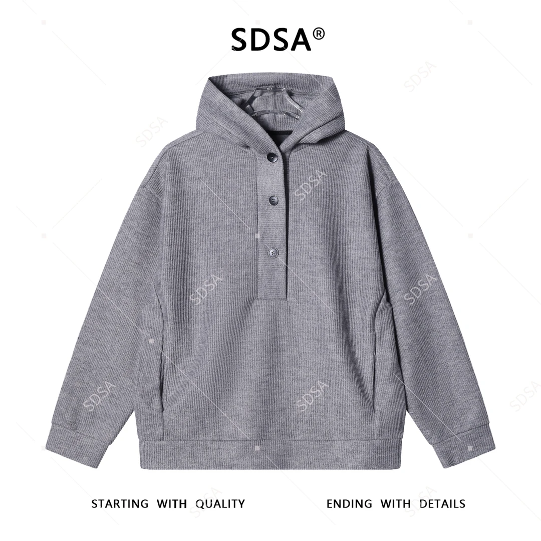 SDSA男士秋冬新款痞帅男装简约时尚半纽扣连帽针织卫衣时尚休闲