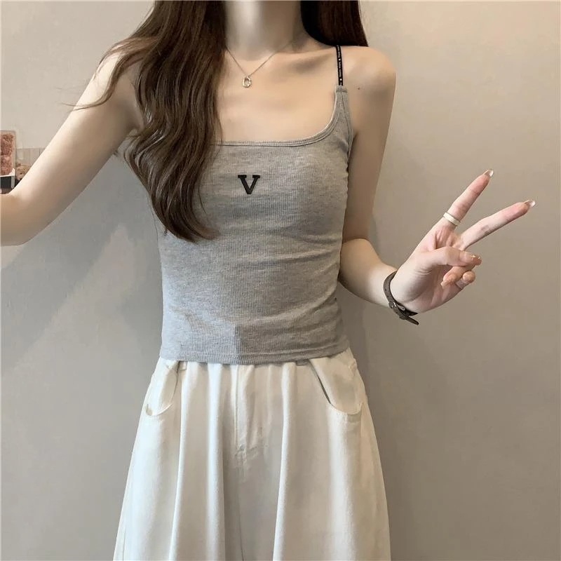 辣妹潮设计字母V小众内搭修身显瘦内穿百搭性感美背吊带背心女Y