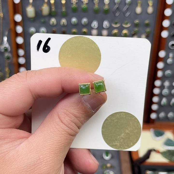 和田玉（碧玉）耳饰银S925镶嵌16