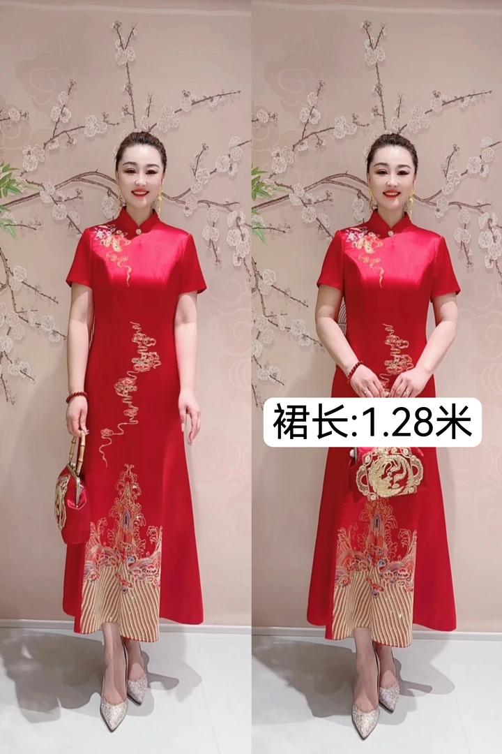 海水祥云高端礼服7066中国风中长款婚礼显瘦复古新娘网红修身