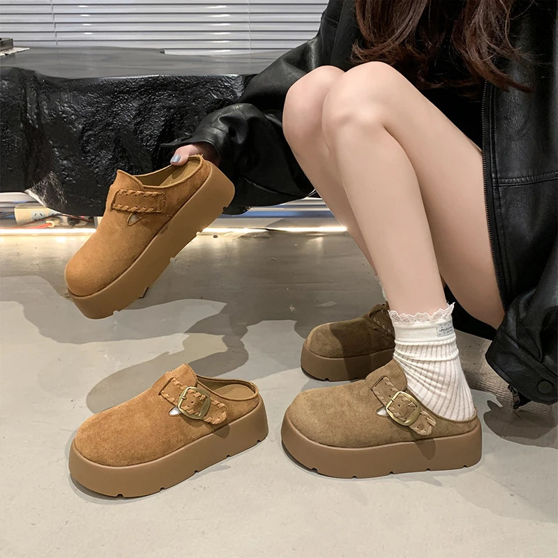 牛皮勃肯半拖鞋女春夏时尚穿搭增高厚底一脚蹬外穿拖鞋8602