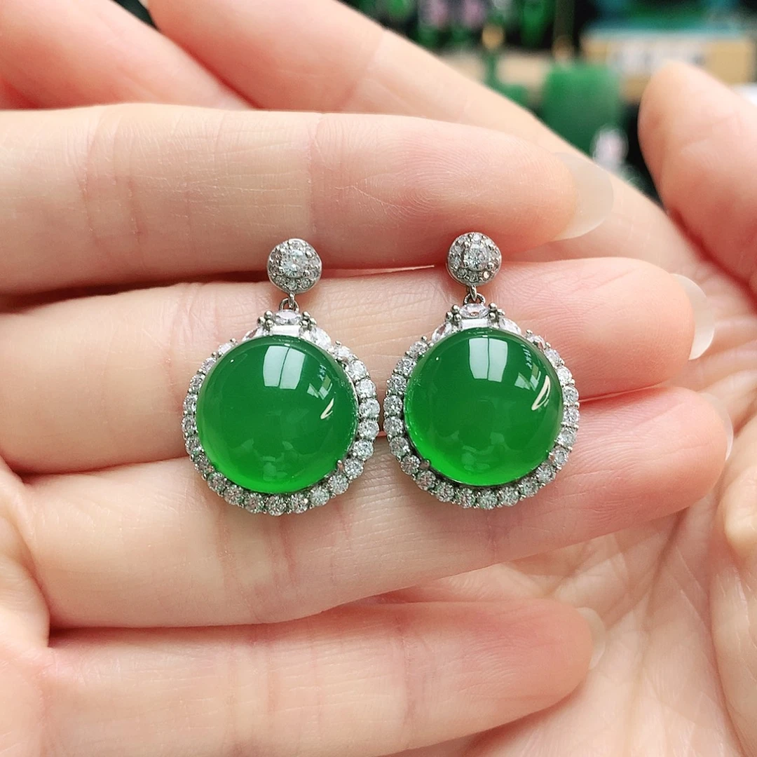 玛瑙/玉髓银S925镶嵌耳钉