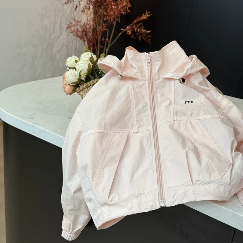 现货leomama【甜粉少女】女童休闲拉链外套儿童百搭连帽洋气上衣